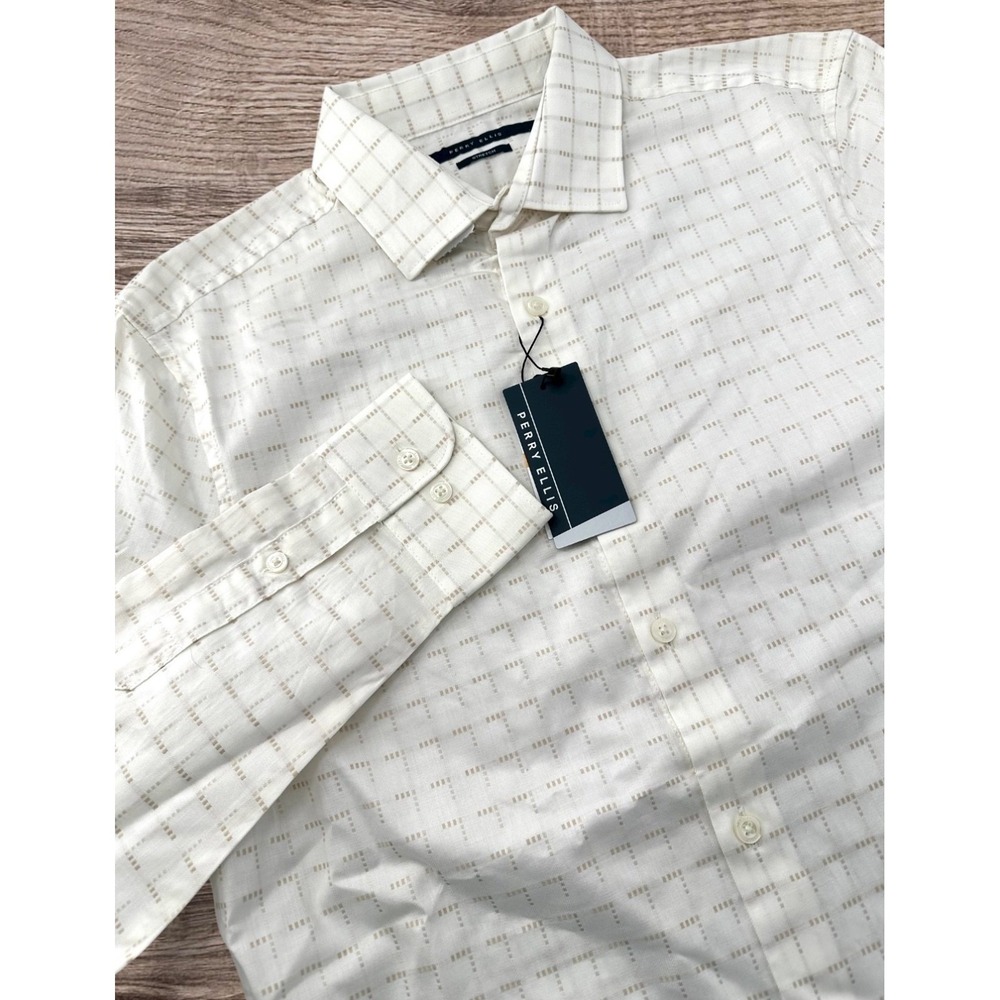 Perry Ellis Button Down Shirt White Cotton Stretch Oeko-Tex Tech Men's Small NWT